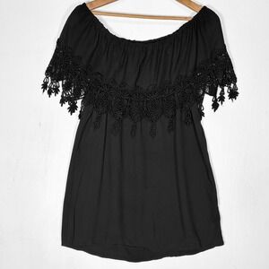 Stone Cold Fox Crochet‎ Lace Black Off the Shoulder Mini Dress Womens M
